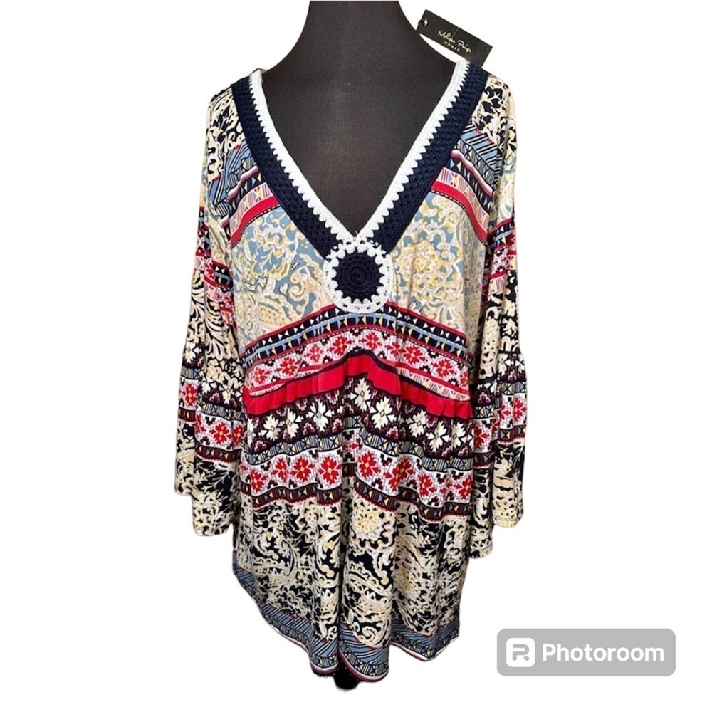NWT Melissa Paige size 3X printed pull over tunic style Boho top